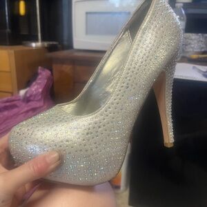 Elegant Silver Rhinestone High Heels